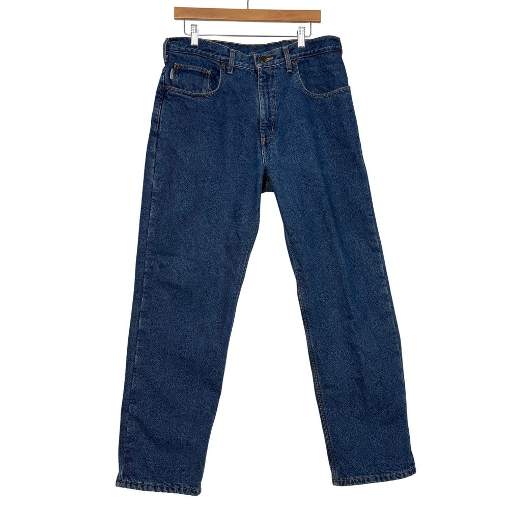 Carhartt Mens Jeans 34x30 Blue B155 DST Fleece Lined Relaxed Fit Work Pants